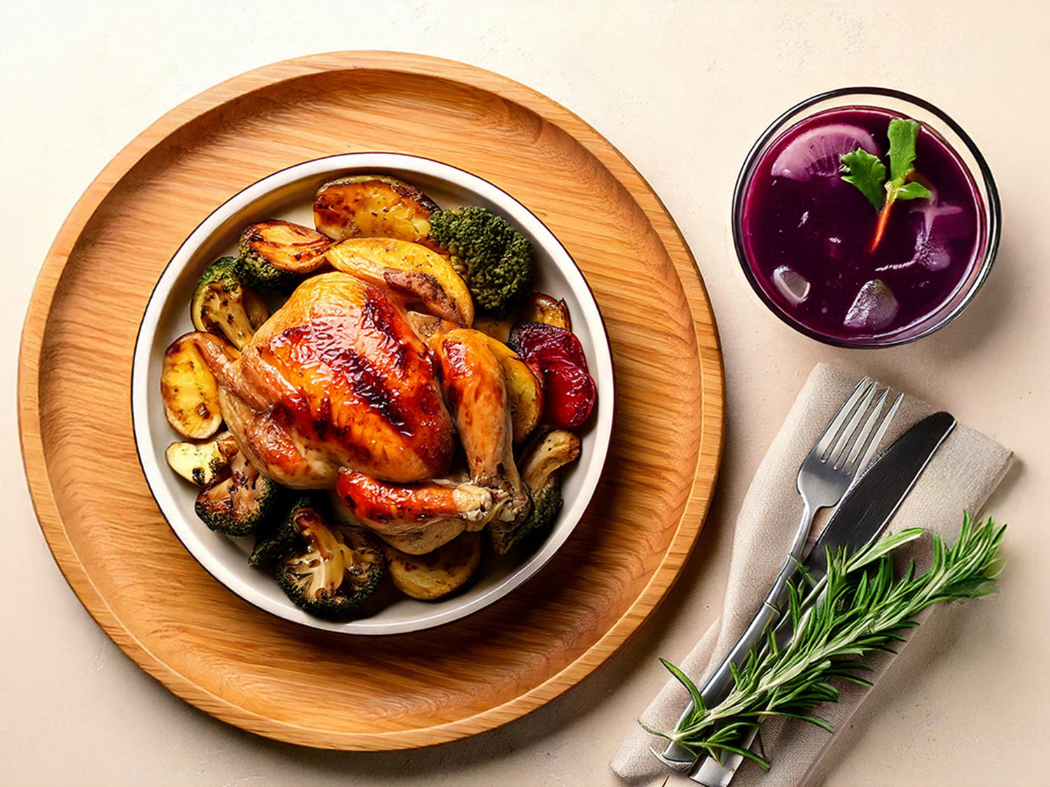 Stubenküken auf Ofengemüse