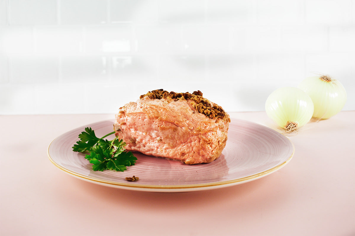 Geflügel Fleischkäse mit Röstzwiebeln