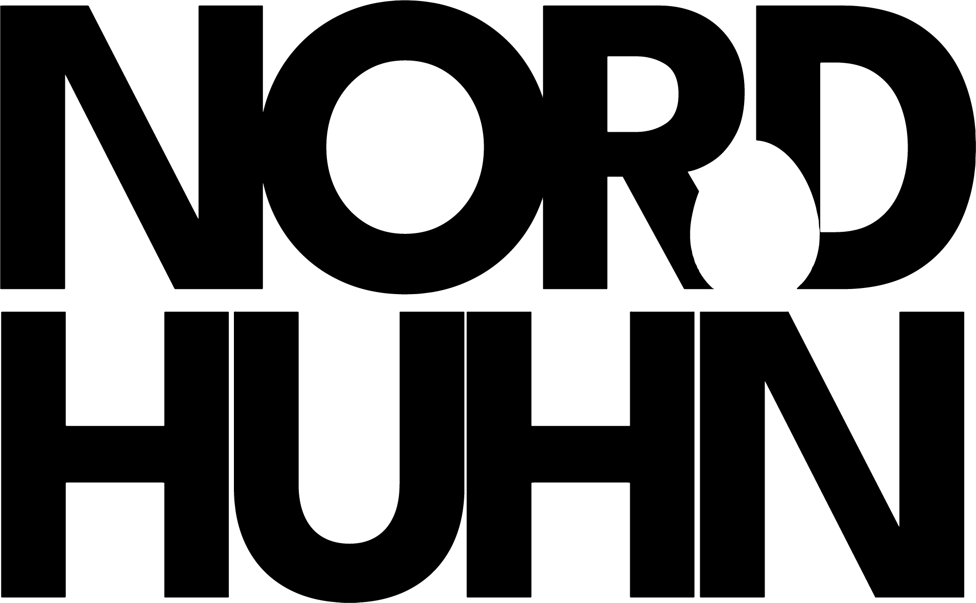 Schwarze Silhouette vom Schriftzug 'Nord Huhn', zwischen dem R und dem D eine Aussparung in Form eines Ei's.